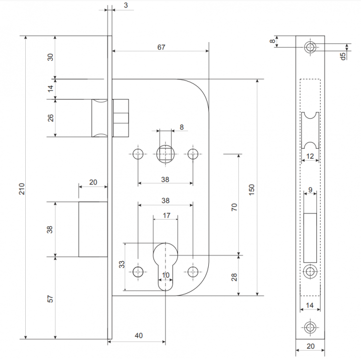 Замок врезной Apecs 1227/60-G/GM